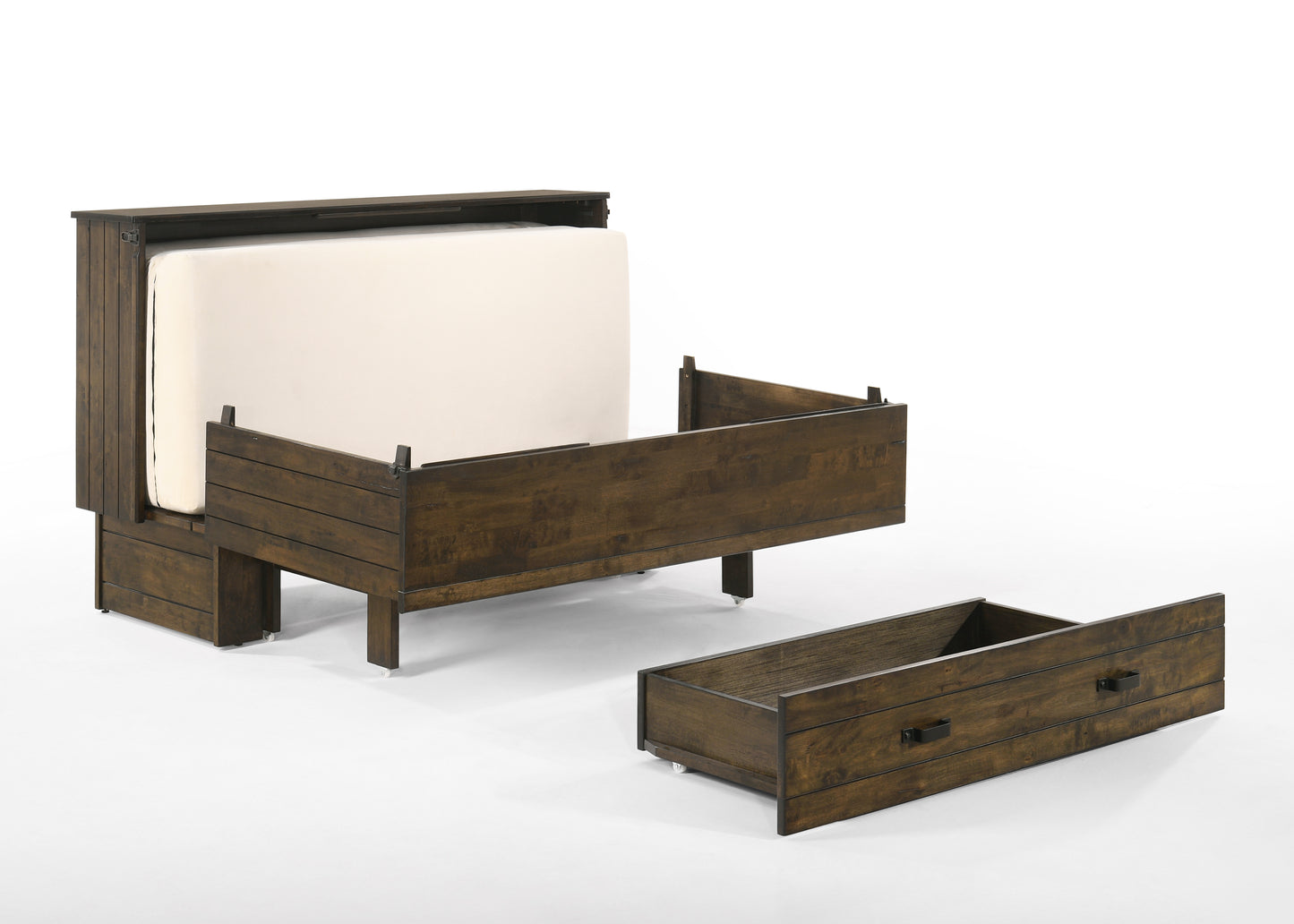 Big Sky Murphy Cabinet Bed – Queen Size with Memory Foam Mattress & USB Charging Ports - Wildwood Brown