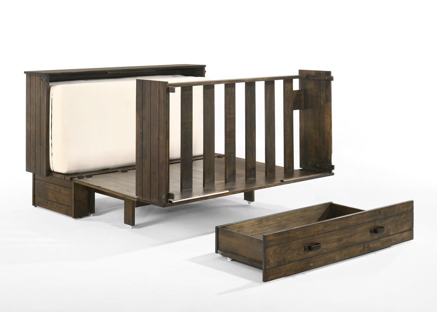 Big Sky Murphy Cabinet Bed – Queen Size with Memory Foam Mattress & USB Charging Ports - Wildwood Brown