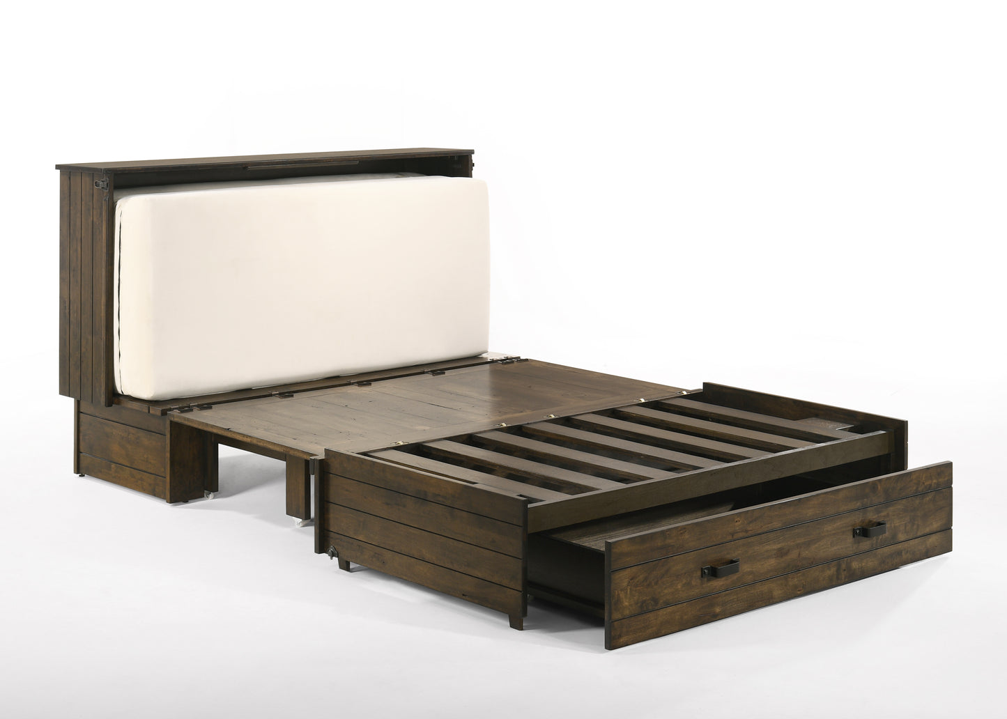 Big Sky Murphy Cabinet Bed – Queen Size with Memory Foam Mattress & USB Charging Ports - Wildwood Brown