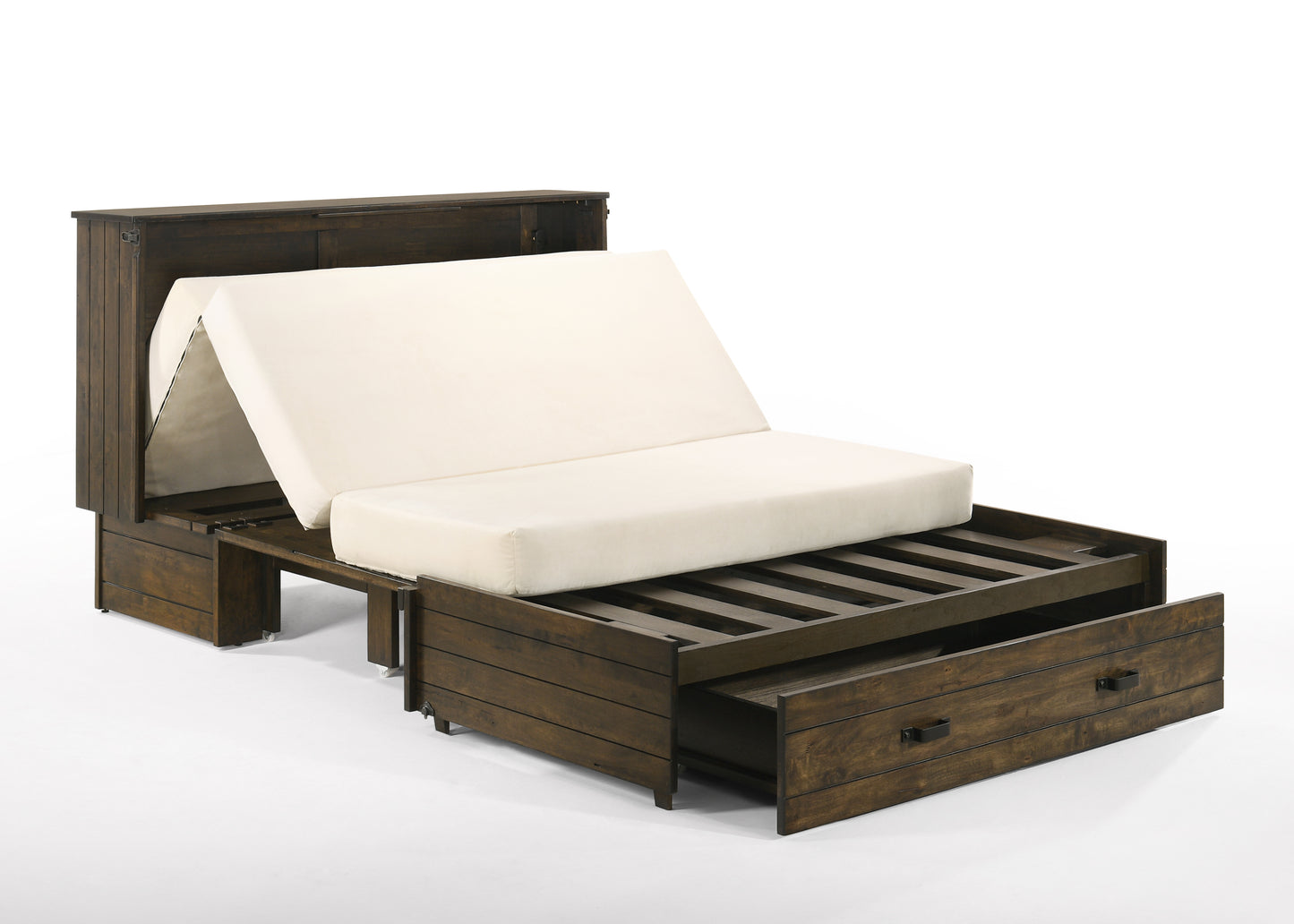 Big Sky Murphy Cabinet Bed – Queen Size with Memory Foam Mattress & USB Charging Ports - Wildwood Brown