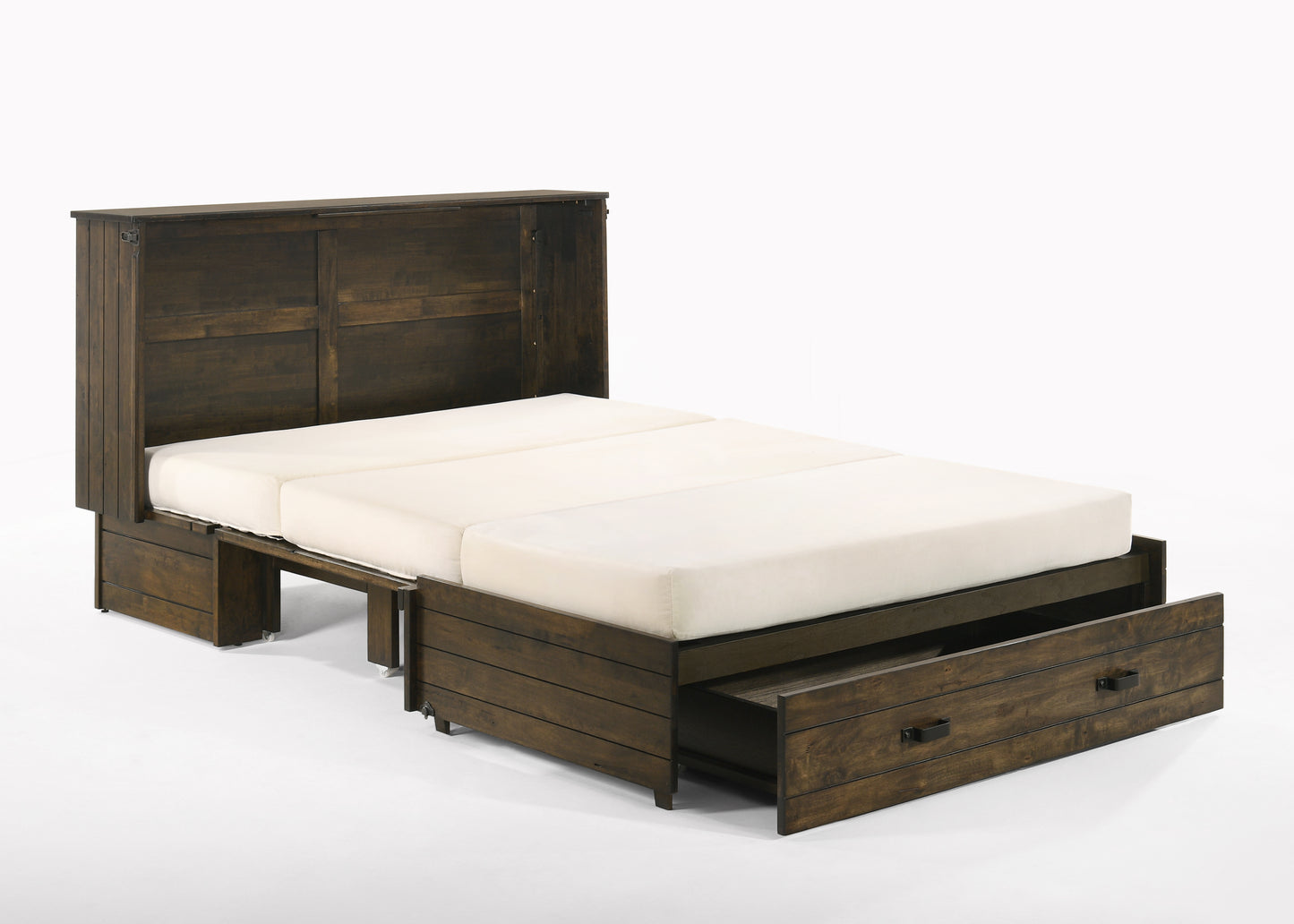 Big Sky Murphy Cabinet Bed – Queen Size with Memory Foam Mattress & USB Charging Ports - Wildwood Brown