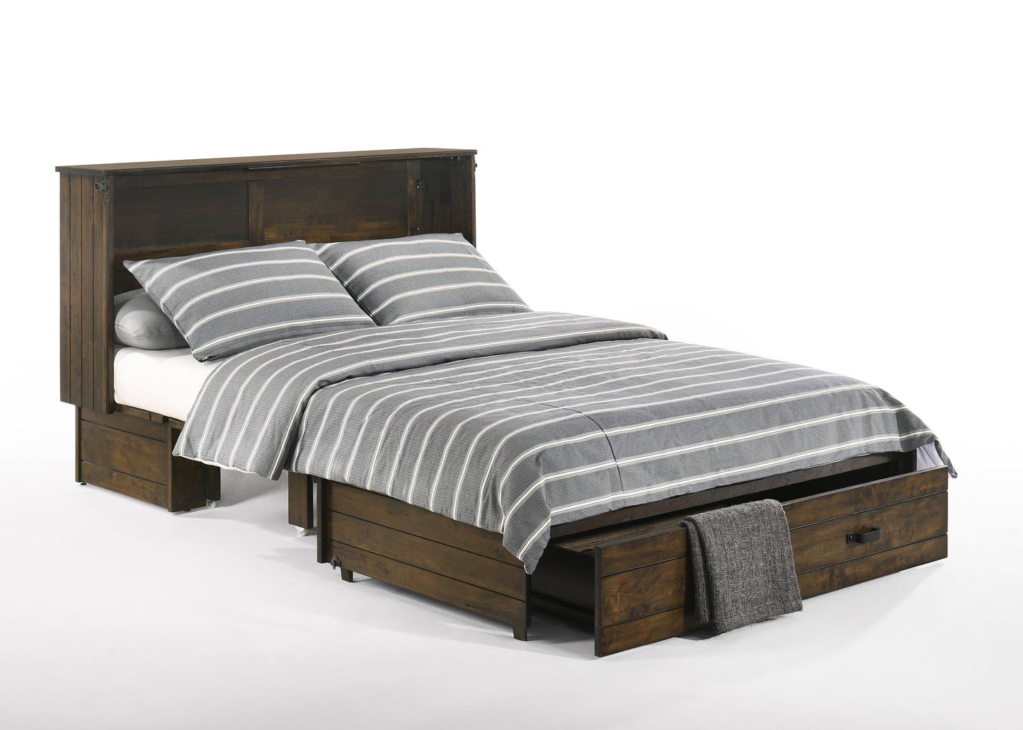 Big Sky Murphy Cabinet Bed – Queen Size with Memory Foam Mattress & USB Charging Ports - Wildwood Brown