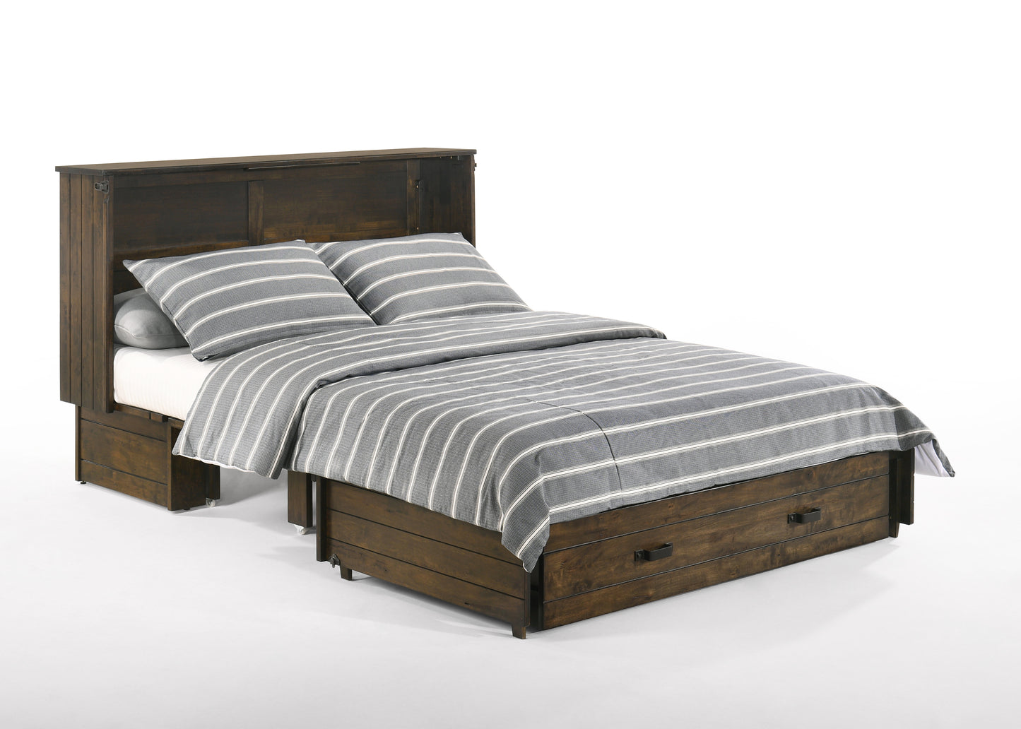 Big Sky Murphy Cabinet Bed – Queen Size with Memory Foam Mattress & USB Charging Ports - Wildwood Brown