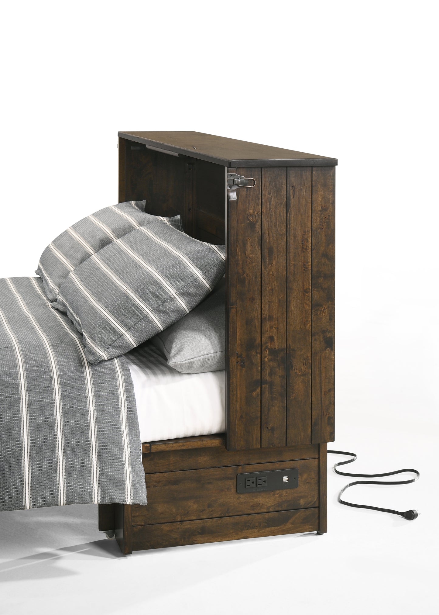 Big Sky Murphy Cabinet Bed – Queen Size with Memory Foam Mattress & USB Charging Ports - Wildwood Brown