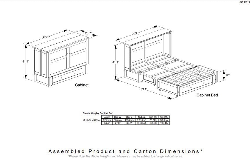 Night & Day Daisy Black Walnut Queen Murphy Cabinet Bed In A Box