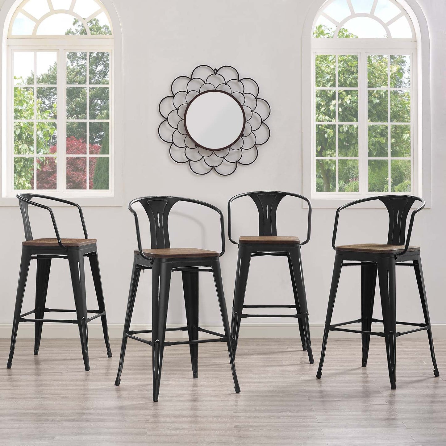 Promenade Bar Stool Set of 4 Black by Modway