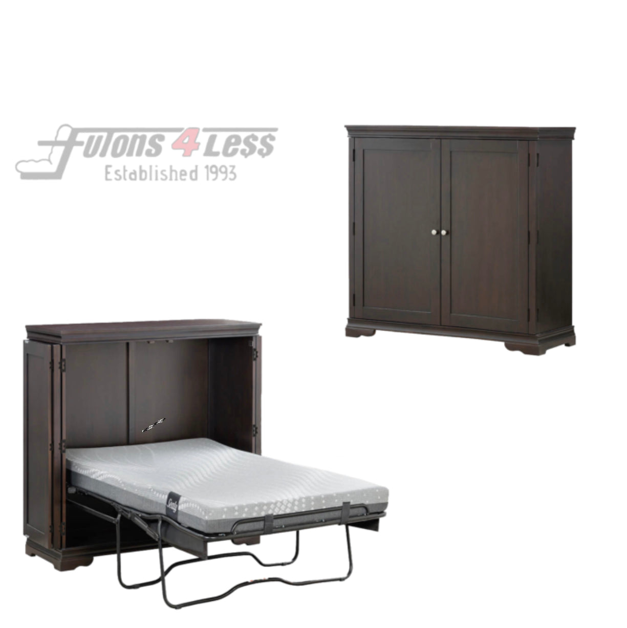 Night & Day San Sebastian Cabinet Murphy Bed In Box Twin Espresso with Sealy Gel Memory Foam Mattress