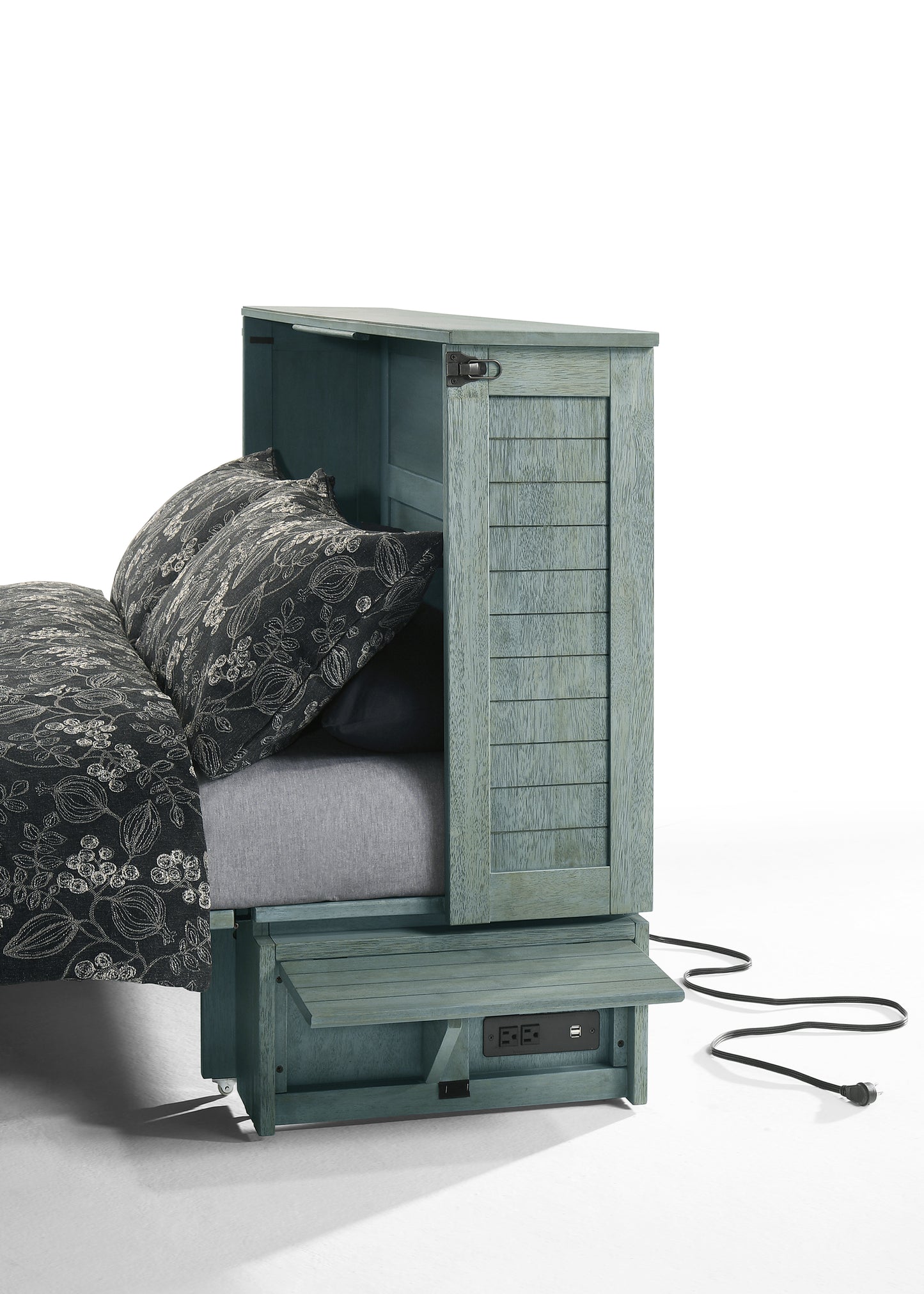 Night & Day Poppy Antique Blue Queen Murphy Cabinet Bed In A Box