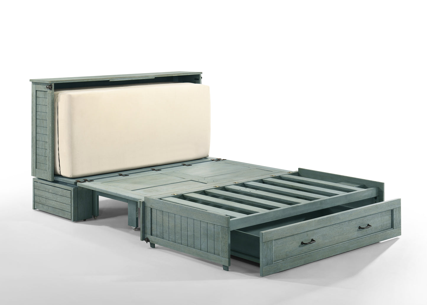 Night & Day Poppy Antique Blue Queen Murphy Cabinet Bed In A Box