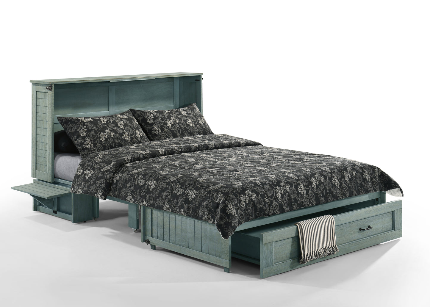 Night & Day Poppy Antique Blue Queen Murphy Cabinet Bed In A Box
