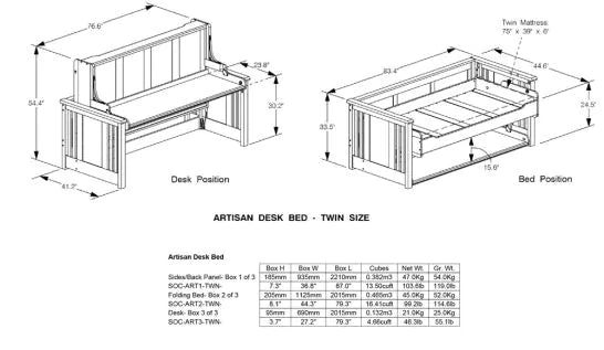 Night & Day Artisan Murphy Folding Desk Bed in Black Walnut Finish