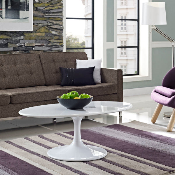 Lippa 42" Oval-Shaped Wood Top Coffee Table in White By Modway