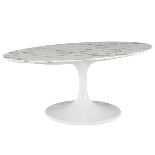 Lippa 42" Oval-Shaped Artificial Marble Coffee Table White By Modway