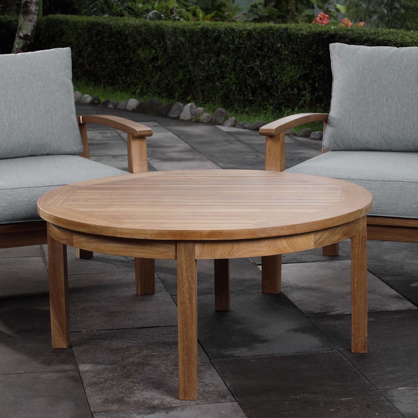 Marina Outdoor Patio Teak Round Coffee Table Natural by Modway