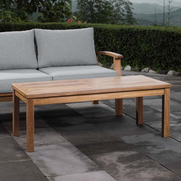 Marina Outdoor Patio Teak Rectangle Coffee Table Natural by Modway