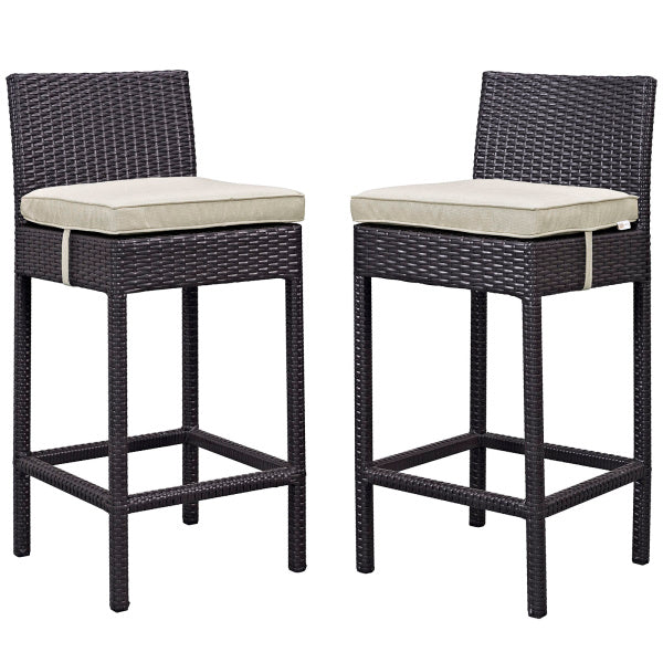 Lift Bar Stool Outdoor Patio Set of 2 Espresso Beige by Modway