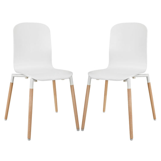 Stack Dining Chairs Wood Set of 2 White by Modway