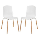Stack Dining Chairs Wood Set of 2 White by Modway
