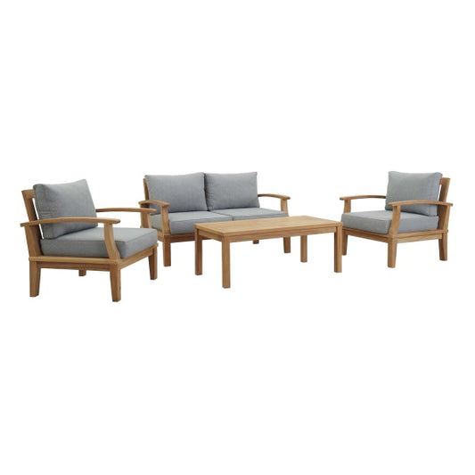 Marina 4 Piece Outdoor Patio Teak Set Arm Chairs by Modway