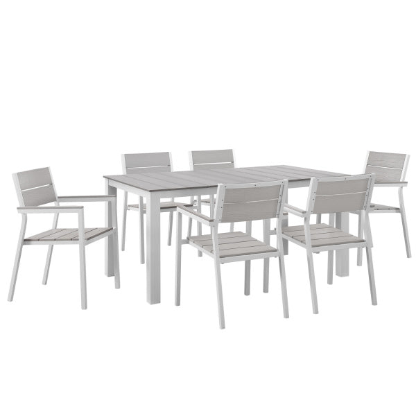 Maine 7 Piece Outdoor Patio Dining Set White Light Gray By Modway
