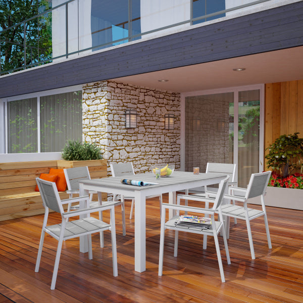 Maine 7 Piece Outdoor Patio Dining Set White Light Gray By Modway