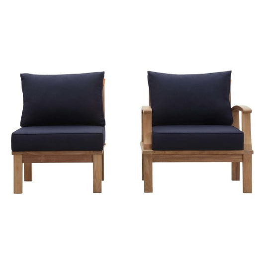 Marina 2 Piece Outdoor Patio Teak Set Navy in Natural Navy by Modway