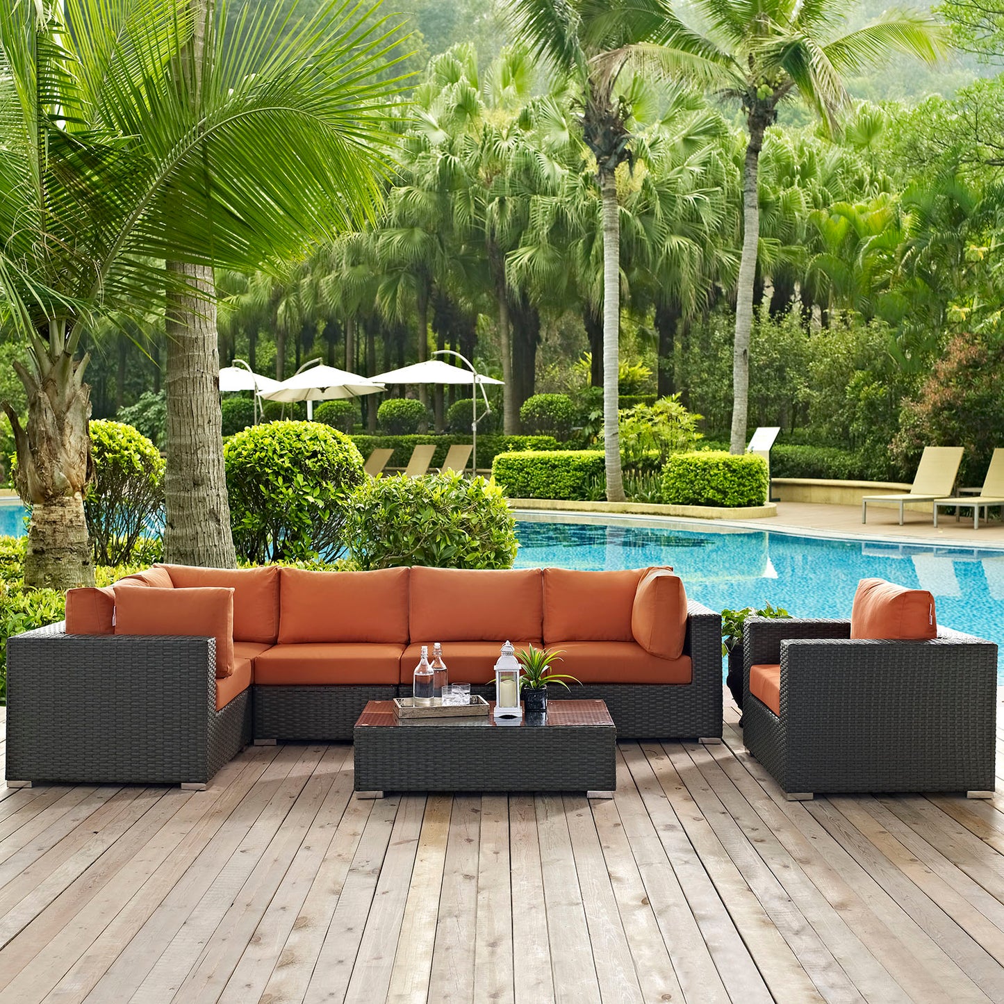 Sojourn 7 Piece Outdoor Patio Sunbrella Sectional Set by Modway