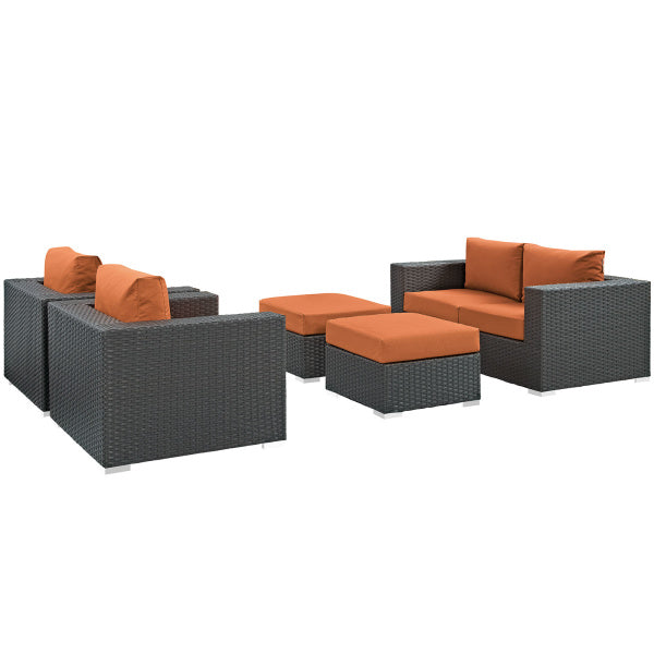 Sojourn 5 Piece Outdoor Patio Sunbrella Sectional Set by Modway