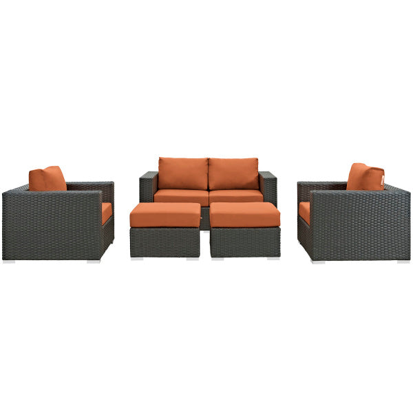 Sojourn 5 Piece Outdoor Patio Sunbrella Sectional Set by Modway