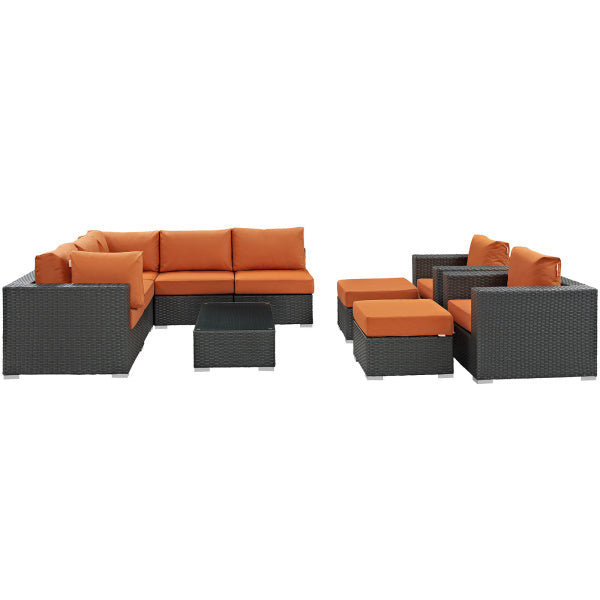 Sojourn 10 Piece Outdoor Patio Sunbrella Sectional Set by Modway