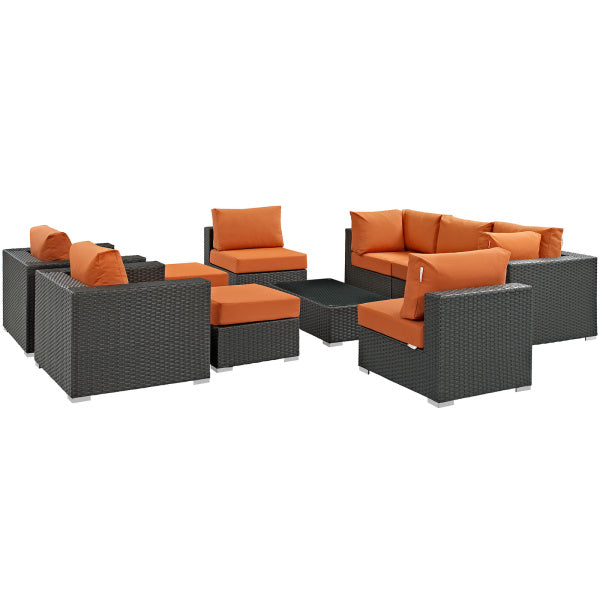 Sojourn 10 Piece Outdoor Patio Sunbrella Sectional Set by Modway