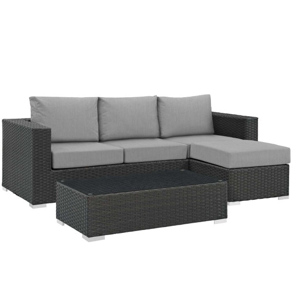Sojourn 3 Piece Outdoor Patio Sunbrella Sectional Set by Modway