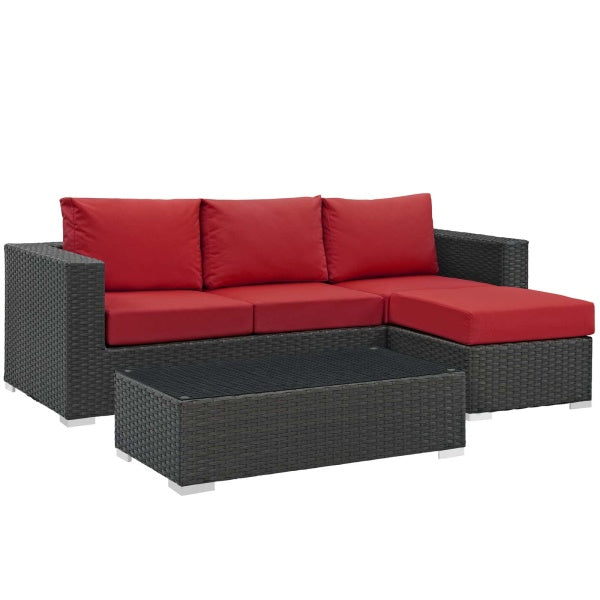 Sojourn 3 Piece Outdoor Patio Sunbrella Sectional Set by Modway