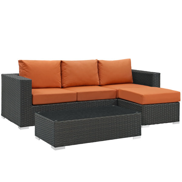 Sojourn 3 Piece Outdoor Patio Sunbrella Sectional Set by Modway