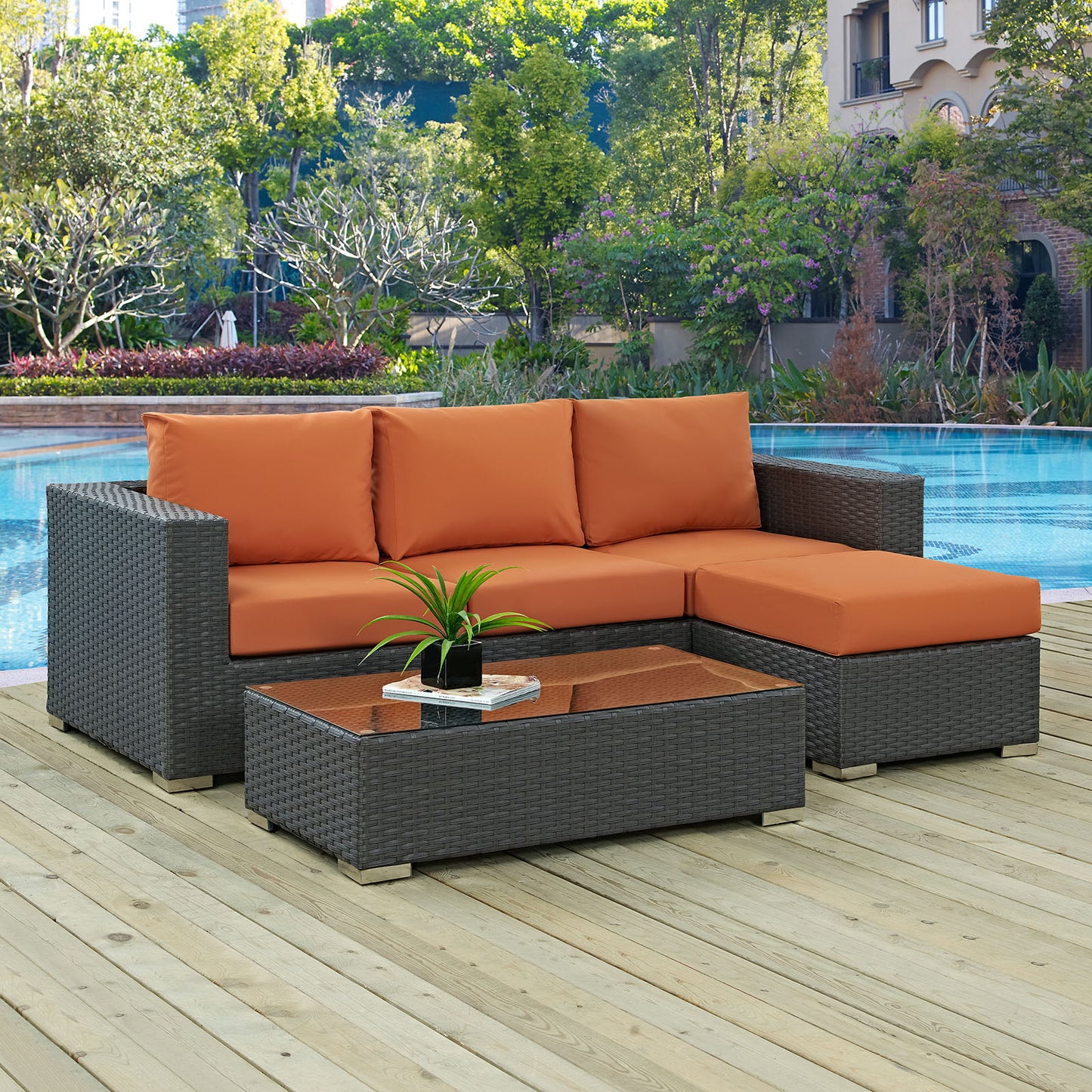 Sojourn 3 Piece Outdoor Patio Sunbrella Sectional Set by Modway