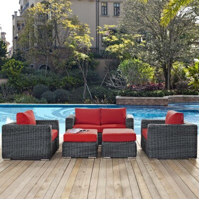 Summon 5 Piece Outdoor Patio Sunbrella Sectional Set by Modway