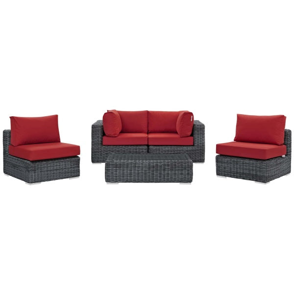Summon 5 Piece Outdoor Patio Sunbrella Sectional Set by Modway
