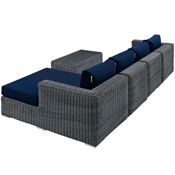 Summon 5 Piece Outdoor Patio Sunbrella Sectional Set in Canvas Navy by Modway