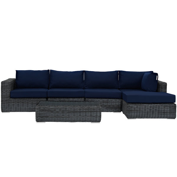 Summon 5 Piece Outdoor Patio Sunbrella Sectional Set in Canvas Navy by Modway