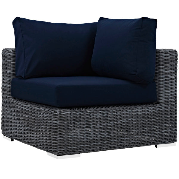 Summon 5 Piece Outdoor Patio Sunbrella Sectional Set in Canvas Navy by Modway