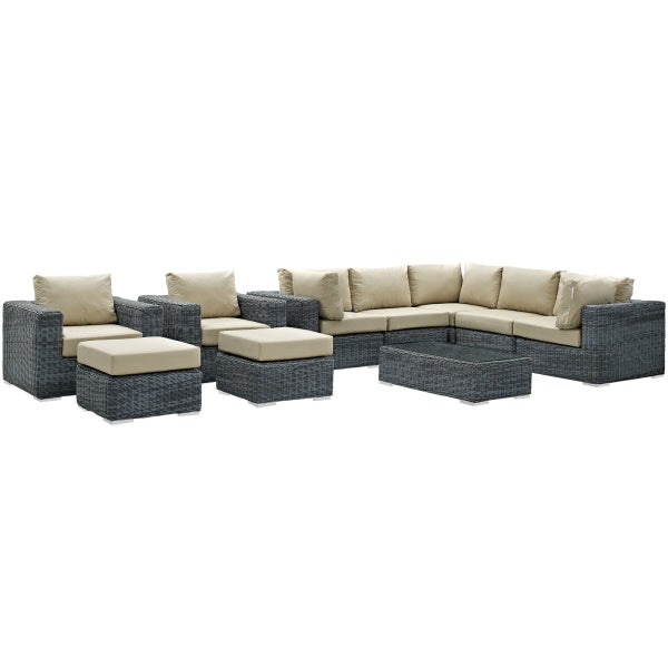 Summon 10 Piece Outdoor Patio Sunbrella Sectional Set by Modway