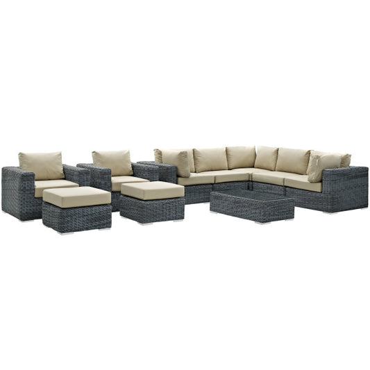 Summon 10 Piece Outdoor Patio Sunbrella Sectional Set by Modway