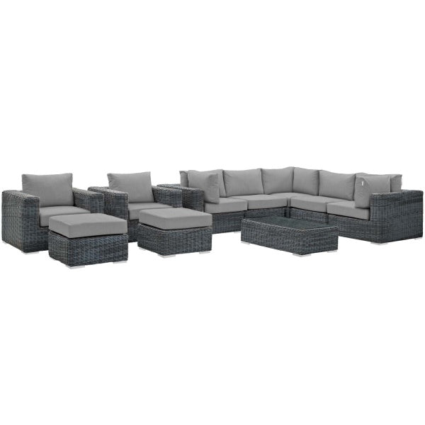 Summon 10 Piece Outdoor Patio Sunbrella Sectional Set by Modway