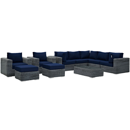 Summon 10 Piece Outdoor Patio Sunbrella Sectional Set by Modway