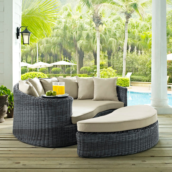Summon Outdoor Patio Sunbrella Daybed in Antique Canvas Beige by Modway
