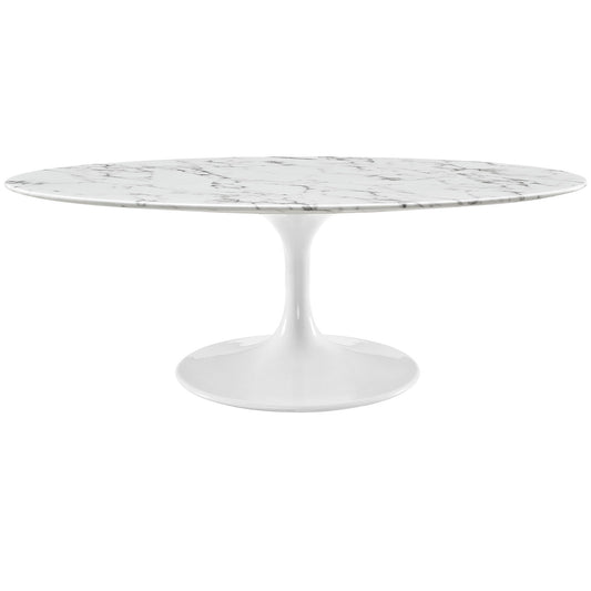 Lippa 48" Oval-Shaped Artificial Marble Coffee Table in White by Modway