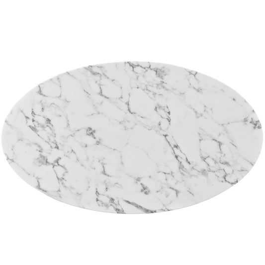 Lippa 48" Oval-Shaped Artificial Marble Coffee Table in White by Modway