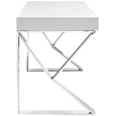 Adjacent Desk White Silver by Modway
