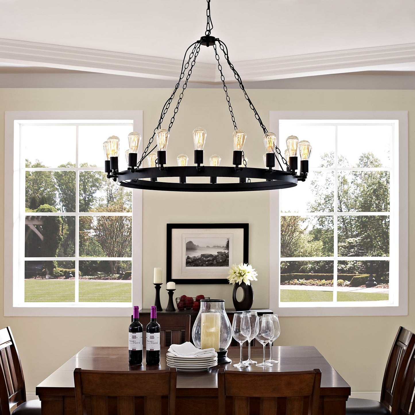 Teleport 43" Chandelier Brown in Black by Modway