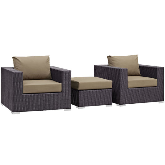 Convene 3 Piece Outdoor Patio Sofa Set Mcoha in Espresso Mocha by Modway